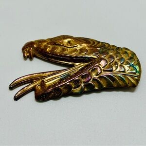 Vintage, Repousse’ Cobra Snake Head Brooch Copper Brass